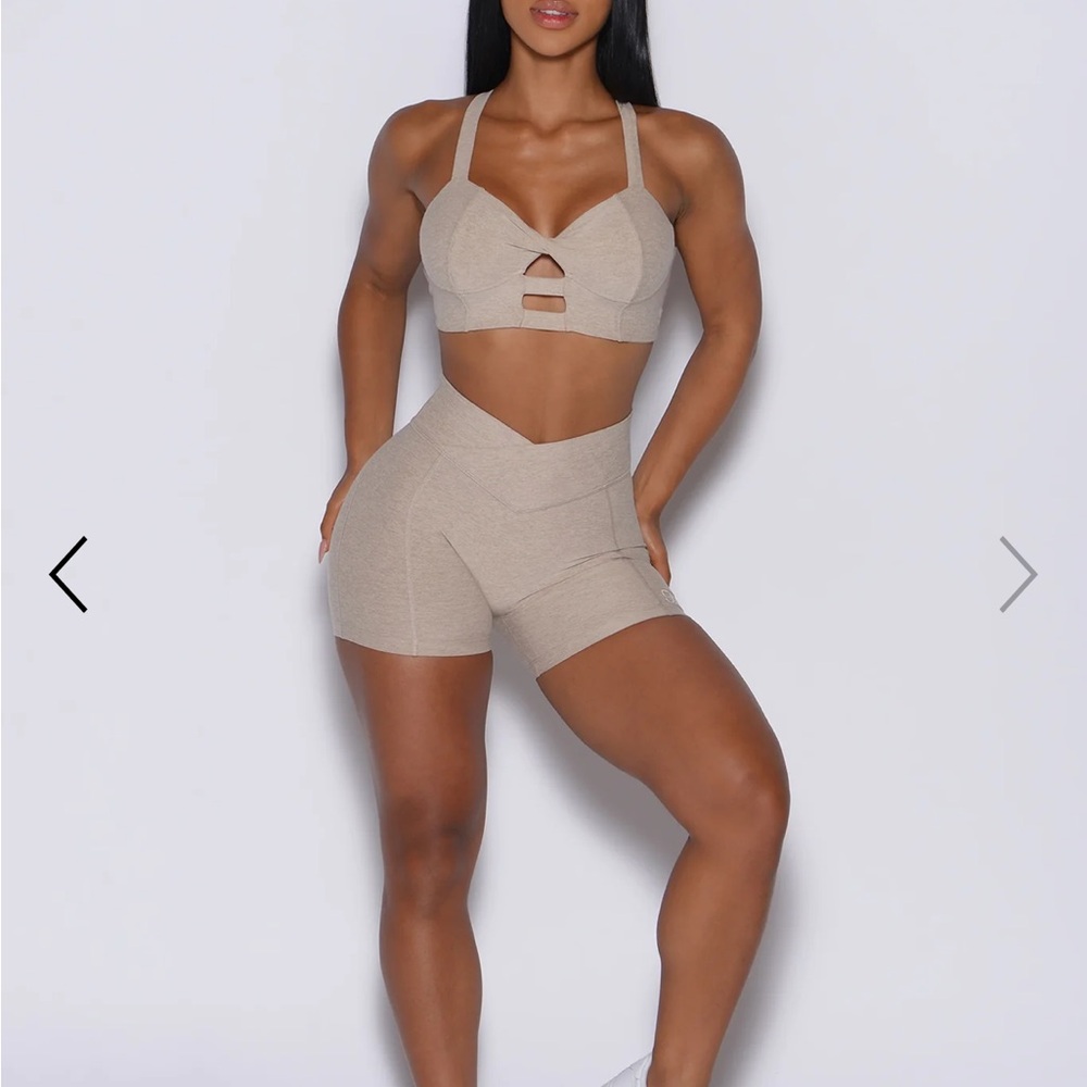 Bombshell Sportswear Beige High-Waist V-Cut Athletic Shorts - Picture 7 of 9